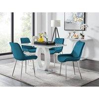 FurnitureboxUK Giovani 4 Grey Dining Table & 4 Pesaro Silver Leg Chairs in Blue