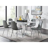 FurnitureboxUK Giovani 6-Seater Grey Glass Dining Table and 6 Corona Faux Leather Dining Chairs