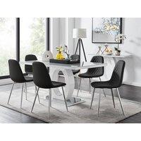 FurnitureboxUK Giovani 6-Seater Grey Glass Dining Table and 6 Corona Faux Leather Dining Chairs in Black
