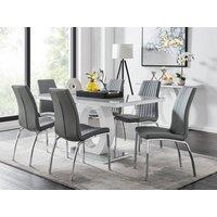 FurnitureboxUK Giovani 6-Seater Grey Glass Dining Table and 6 Isco Faux Leather Dining Chairs