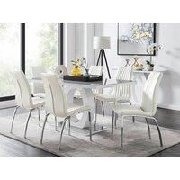FurnitureboxUK Giovani 6-Seater Grey Glass Dining Table and 6 Isco Faux Leather Dining Chairs in White