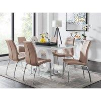 FurnitureboxUK Giovani 6-Seater Grey Glass Dining Table and 6 Isco Faux Leather Dining Chairs in Beige
