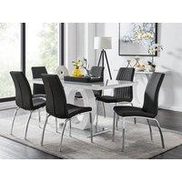 FurnitureboxUK Giovani 6-Seater Grey Glass Dining Table and 6 Isco Faux Leather Dining Chairs in Black