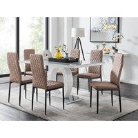 FurnitureboxUK Giovani 6-Seater Grey Glass Dining Table and 6 Milan Faux Leather Dining Chairs in Beige