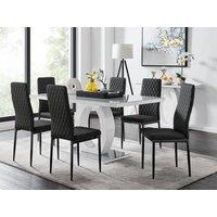FurnitureboxUK Giovani 6-Seater Grey Glass Dining Table and 6 Milan Faux Leather Dining Chairs in Black