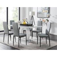 FurnitureboxUK Giovani 6-Seater Grey Glass Dining Table and 6 Milan Faux Leather Dining Chairs