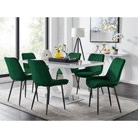 FurnitureboxUK Giovani 6-Seater Grey Glass Dining Table and 6 Pesaro Soft Velvet Dining Chairs in Green