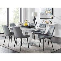 FurnitureboxUK Giovani 6-Seater Grey Glass Dining Table and 6 Pesaro Soft Velvet Dining Chairs