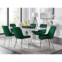 FurnitureboxUK Giovani 6-Seater Grey Glass Dining Table and 6 Pesaro Soft Velvet Dining Chairs in Green