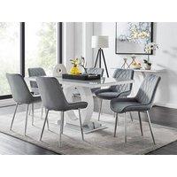 FurnitureboxUK Giovani 6-Seater Grey Glass Dining Table and 6 Pesaro Soft Velvet Dining Chairs