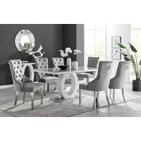 FurnitureboxUK Giovani 6-Seater Grey Glass Dining Table and 6 Belgravia Velvet Dining Chairs