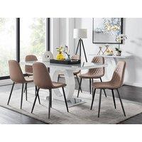 FurnitureboxUK Giovani 6-Seater Grey Glass Dining Table and 6 Corona Faux Leather Dining Chairs in Beige