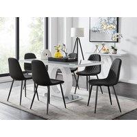 FurnitureboxUK Giovani 6-Seater Grey Glass Dining Table and 6 Corona Faux Leather Dining Chairs in Black