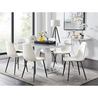 FurnitureboxUK Giovani 6-Seater Grey Glass Dining Table and 6 Corona Faux Leather Dining Chairs in White