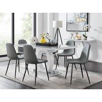 FurnitureboxUK Giovani 6-Seater Grey Glass Dining Table and 6 Corona Faux Leather Dining Chairs