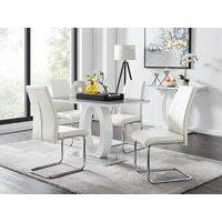 FurnitureboxUK Giovani Grey White Modern High Gloss And Glass Dining Table And 4 Lorenzo Chairs Set in Off White