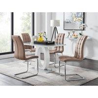 FurnitureboxUK Giovani Grey White Modern High Gloss And Glass Dining Table And 4 Murano Chairs Set in Beige