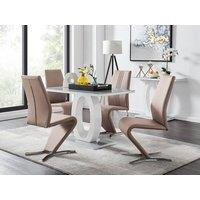 FurnitureboxUK Giovani Grey White Modern High Gloss And Glass Dining Table And 4 Willow Chairs Set in Beige