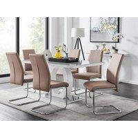FurnitureboxUK Giovani 6-Seater Grey Glass Dining Table and 6 Lorenzo Faux Leather Dining Chairs in Beige