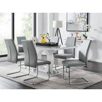 FurnitureboxUK Giovani 6-Seater Grey Glass Dining Table and 6 Lorenzo Faux Leather Dining Chairs