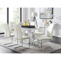 FurnitureboxUK Giovani 6-Seater Grey Glass Dining Table and 6 Lorenzo Faux Leather Dining Chairs in White