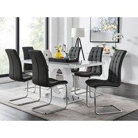 FurnitureboxUK Giovani 6-Seater Grey Glass Dining Table and 6 Murano Faux Leather Dining Chairs in Black