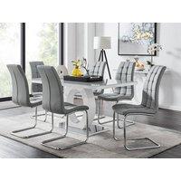 FurnitureboxUK Giovani 6-Seater Grey Glass Dining Table and 6 Murano Faux Leather Dining Chairs