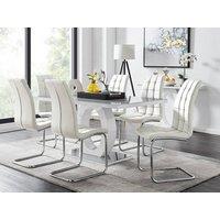 FurnitureboxUK Giovani 6-Seater Grey Glass Dining Table and 6 Murano Faux Leather Dining Chairs in White