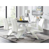 FurnitureboxUK Giovani 6-Seater Grey Glass Dining Table and 6 Willow Faux Leather Dining Chairs in White