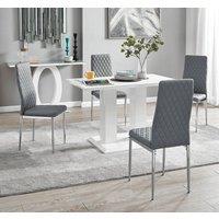 FurnitureboxUK Imperia 4 Seater Modern White High Gloss Rectangular Dining Table And 4 Milan Faux Leather Chairs in Grey