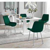 FurnitureboxUK Imperia 4 Seater Modern White High Gloss Rectangular Dining Table And 4 Persaro Velvet Chairs in Green