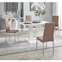 FurnitureboxUK Imperia 4 Seater Modern White High Gloss Rectangular Dining Table And 4 Milan Faux Leather Chairs in Beige