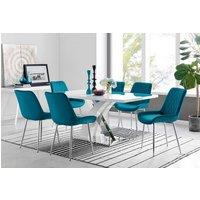 FurnitureboxUK Atlanta 6 White Dining Table and 6 Pesaro Silver Leg Chairs in Blue