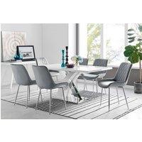 FurnitureboxUK Atlanta 6 White Dining Table and 6 Pesaro Silver Leg Chairs in Grey