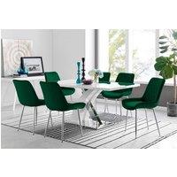FurnitureboxUK Atlanta 6 White Dining Table and 6 Pesaro Silver Leg Chairs in Green