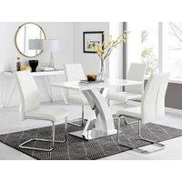 FurnitureboxUK Atlanta White High Gloss and Chrome 4 Seater Dining Table with X Shaped Legs and 4 Faux Leather Lorenzo Chairs
