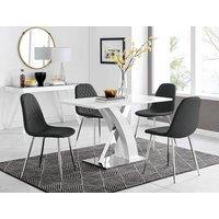FurnitureboxUK Atlanta White High Gloss and Chrome 4 Seater Dining Table with X Shaped Legs and 4 Faux Leather Corona Chairs in Black