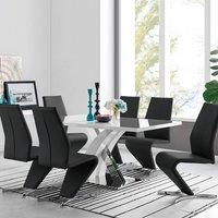 FurnitureboxUK Atlanta Modern Rectangle Chrome Metal High Gloss White Dining Table And 6 Willow Chairs Set in Black
