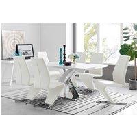 FurnitureboxUK Atlanta Modern Rectangle Chrome Metal High Gloss White Dining Table And 6 Willow Chairs Set in Off White