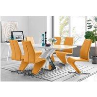 FurnitureboxUK Atlanta Modern Rectangle Chrome Metal High Gloss White Dining Table And 6 Willow Chairs Set in Mustard