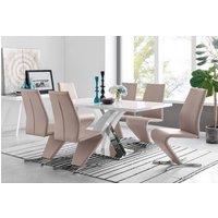 FurnitureboxUK Atlanta Modern Rectangle Chrome Metal High Gloss White Dining Table And 6 Willow Chairs Set in Beige
