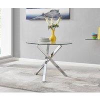 FurnitureboxUK Selina 100cm 4-Seater Striking Round Glass & Chrome Dining Table With Square Legs in Silver