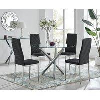 FurnitureboxUK Selina Chrome Round Glass Dining Table and 4 Milan Dining Chairs in Black | Size: 4 Person