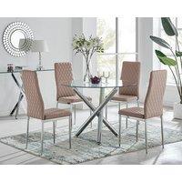 FurnitureboxUK Selina Chrome Round Glass Dining Table and 4 Milan Dining Chairs in Beige | Size: 4 Person