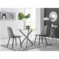 FurnitureboxUK Selina Round Glass Chrome Leg Dining Table and 2 Corona Black Leg Chairs in Grey | Size: 2 Person
