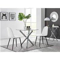 FurnitureboxUK Selina Round Glass Chrome Leg Dining Table and 2 Corona Black Leg Chairs in Off White | Size: 2 Person