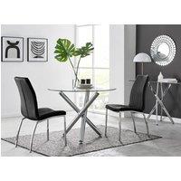 FurnitureboxUK Selina Round Glass Chrome Leg Dining Table and Isco Chairs in Black | Size: 4 Person