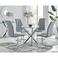 FurnitureboxUK Selina Round Glass Chrome Leg Dining Table and Murano Chairs in Grey | Size: 4 Person