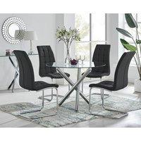 FurnitureboxUK Selina Round Glass Chrome Leg Dining Table and Murano Chairs in Black | Size: 4 Person