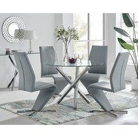 FurnitureboxUK Selina Round Glass And Chrome Metal Dining Table And Luxury Willow Chairs Set in Grey | Size: 2 Person